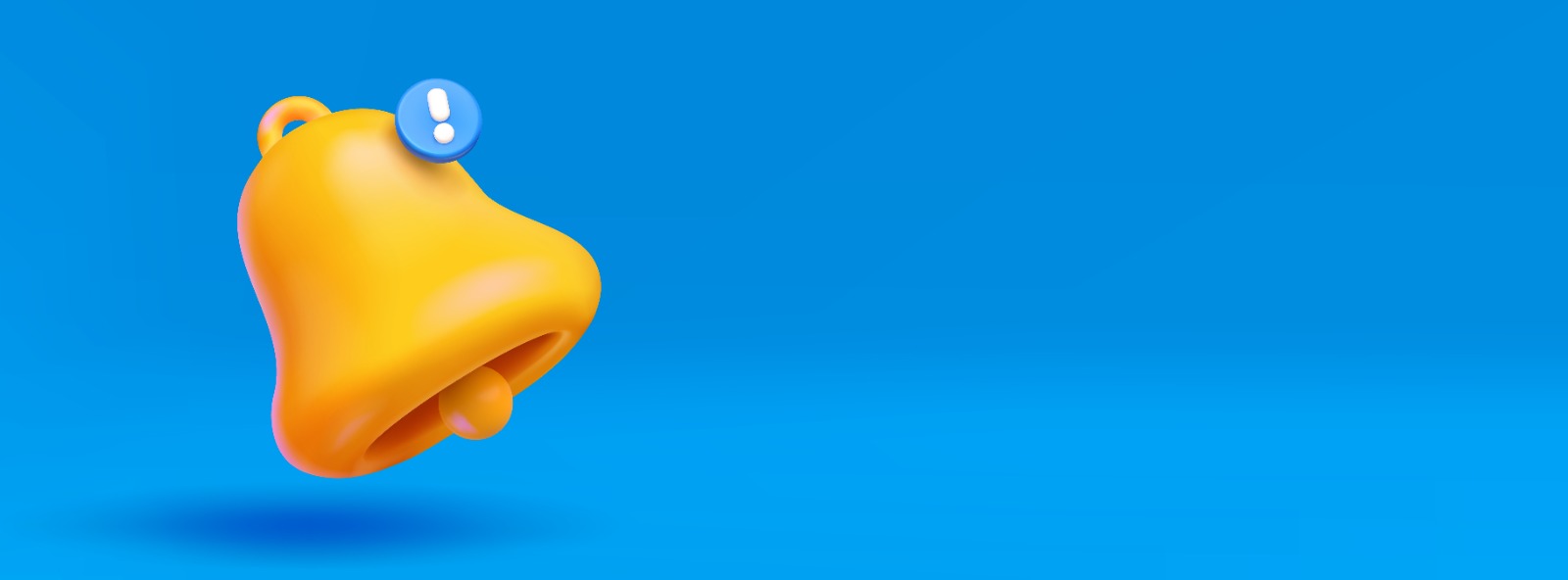 Imagem com fundo azul tendo um sino amarelo com uma notificação do lado esquerdo